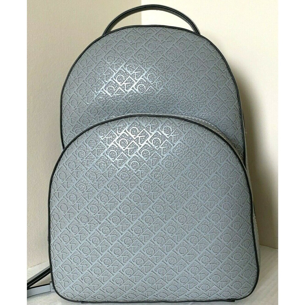 New Calvin Klein Estelle Debossed Monogram Logo Backpack Grey